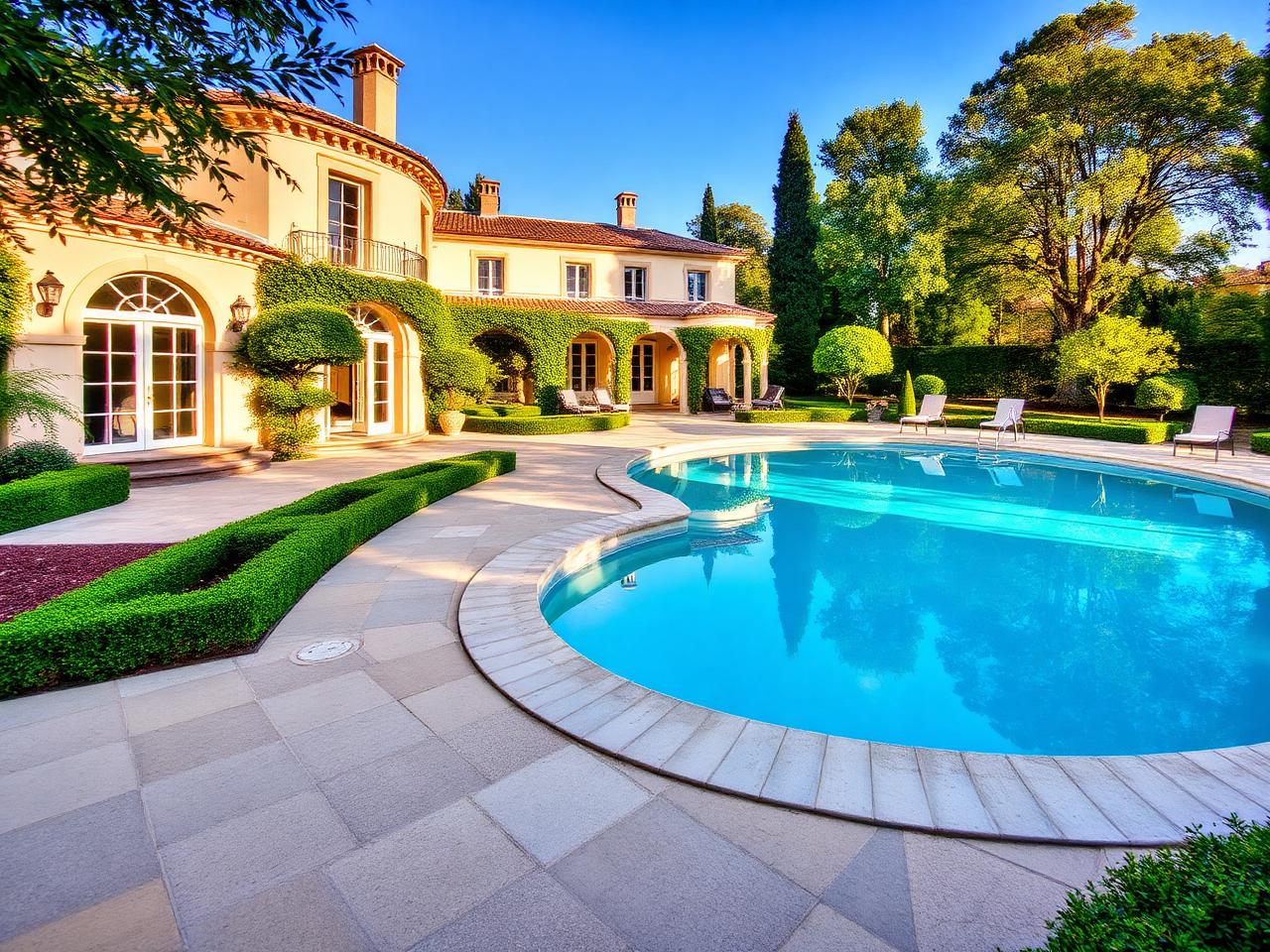 Luxury villa garden with pool in Pedralbes